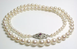 Cropp & Farr vintage Akoya pearl necklace, ruby & diamond clasp