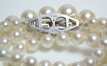 Load image into Gallery viewer, Cropp &amp; Farr vintage Akoya pearl necklace, ruby &amp; diamond clasp