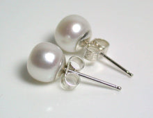 Load image into Gallery viewer, 7.5mm white freshwater pearl &amp; sterling silver earrings