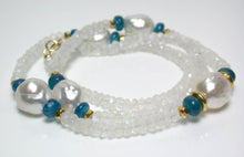 Load image into Gallery viewer, 11mm South Sea pearls, apatite, moonstone &amp; gold vermeil necklace