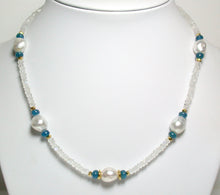 Load image into Gallery viewer, 11mm South Sea pearls, apatite, moonstone &amp; gold vermeil necklace