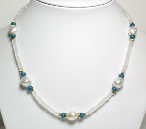 11mm South Sea pearls, apatite, moonstone & gold vermeil necklace