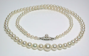 Vintage Mikimoto cultured Akoya pearl & 10ct white gold necklace in original box