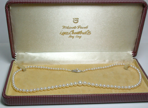 Vintage Mikimoto cultured Akoya pearl & 10ct white gold necklace in original box