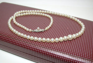 Vintage Mikimoto cultured Akoya pearl & 10ct white gold necklace in original box