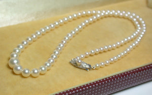 Vintage Mikimoto cultured Akoya pearl & 10ct white gold necklace in original box