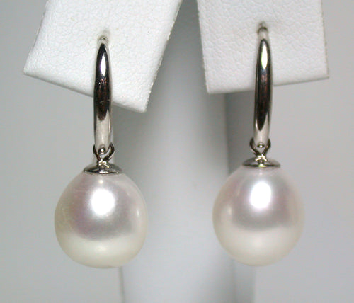 Stylist 10x11mm white freshwater pearl & sterling silver earrings