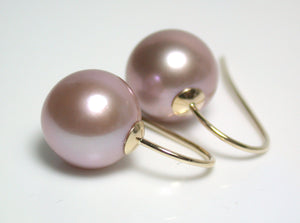 11.5mm metallic "Edison" pale-pink pearl & 9 carat gold earrings