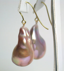 15x22mm metallic exotic purple pearl & 9ct gold earrings