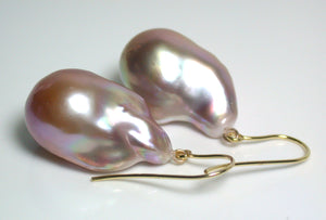 15x22mm metallic exotic purple pearl & 9ct gold earrings