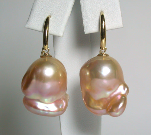 17x22mm metallic gold-pearl & 9ct gold earrings