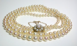 AAA vintage double Akoya pearl & 9ct yellow gold necklace