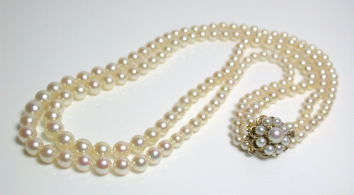 AAA vintage double Akoya pearl & 9ct yellow gold necklace