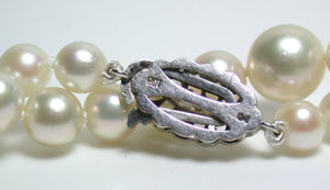 Vintage 5.5-8.5mm Akoya pearl necklace & 9ct white gold diamond clasp