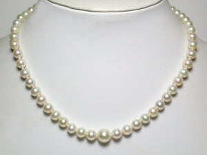 Vintage 5.5-8.5mm Akoya pearl necklace & 9ct white gold diamond clasp
