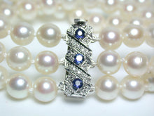 Load image into Gallery viewer, 7.25 inch 6.5mm Akoya cultured pearl, diamond, sapphire &amp; 9ct white gold bracelet