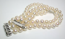 Load image into Gallery viewer, 7.25 inch 6.5mm Akoya cultured pearl, diamond, sapphire &amp; 9ct white gold bracelet