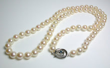 Load image into Gallery viewer, 23 inch 7-7.5mm Akoya cultured pearl, sapphire &amp; 9 carat white gold necklace