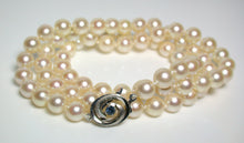 Load image into Gallery viewer, 23 inch 7-7.5mm Akoya cultured pearl, sapphire &amp; 9 carat white gold necklace