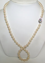 Load image into Gallery viewer, 23 inch 7-7.5mm Akoya cultured pearl, sapphire &amp; 9 carat white gold necklace