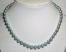 Load image into Gallery viewer, 7.5mm silver-blue Akoya pearl necklace &amp; sterling silver clasp