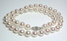 Load image into Gallery viewer, 8.5-9mm Akoya pearl necklace with antique platinum &amp; diamond clasp