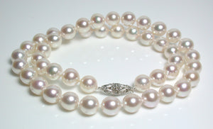 8.5-9mm Akoya pearl necklace with antique platinum & diamond clasp