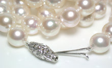 Load image into Gallery viewer, 8.5-9mm Akoya pearl necklace with antique platinum &amp; diamond clasp