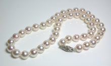 Load image into Gallery viewer, 8.5-9mm Akoya pearl necklace with antique platinum &amp; diamond clasp