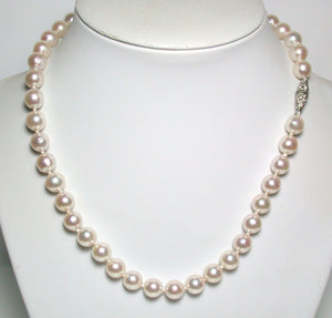 8.5-9mm Akoya pearl necklace with antique platinum & diamond clasp