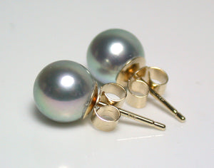 7.5-8mm silver-blue Japanese Akoya pearl & 9 carat gold earrings