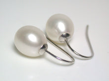 Load image into Gallery viewer, Modern 9.5x11.5mm white freshwater pearl &amp; sterling silver earrings
