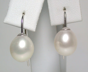 Modern 9.5x11.5mm white freshwater pearl & sterling silver earrings