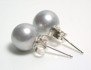 8.5-9mm silver-grey freshwater pearl & sterling silver earrings