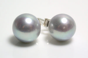 8.5-9mm silver-grey freshwater pearl & sterling silver earrings