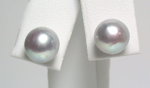 8.5-9mm silver-grey freshwater pearl & sterling silver earrings