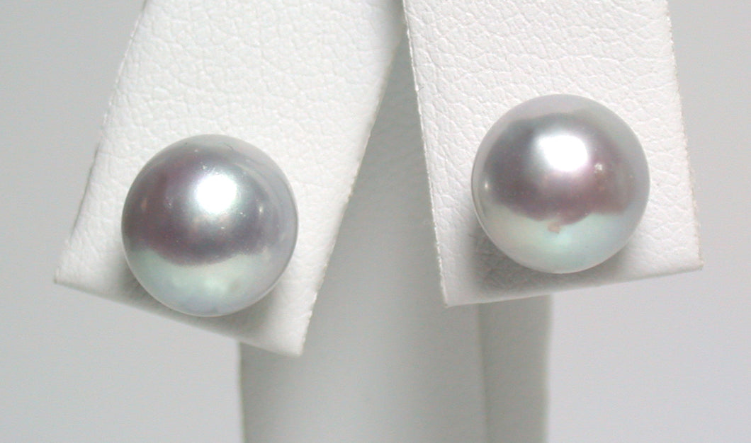 8.5-9mm silver-grey freshwater pearl & sterling silver earrings