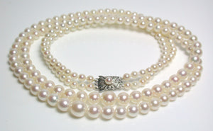 Vintage Mikimoto double strand cultured Akoya pearl & 9ct white gold necklace in original box