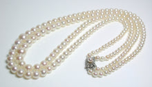 Load image into Gallery viewer, Vintage Mikimoto double strand cultured Akoya pearl &amp; 9ct white gold necklace in original box