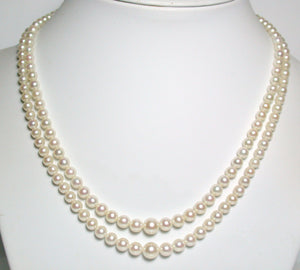Vintage Mikimoto double strand cultured Akoya pearl & 9ct white gold necklace in original box