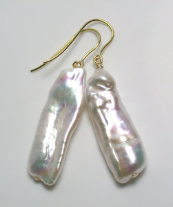 31x11mm white biwa freshwater pearl & 9ct gold earrings