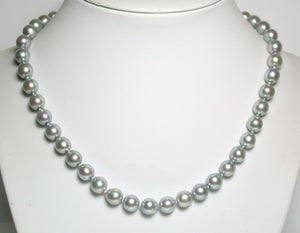 8-8.5mm silver-blue Akoya pearl necklace & 9ct white gold clasp