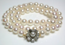Load image into Gallery viewer, 6-6.5mm Akoya pearl necklace with antique diamond &amp; pearl clasp