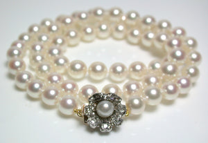 6-6.5mm Akoya pearl necklace with antique diamond & pearl clasp