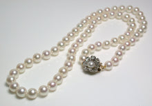 Load image into Gallery viewer, 6-6.5mm Akoya pearl necklace with antique diamond &amp; pearl clasp