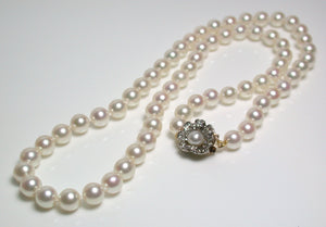 6-6.5mm Akoya pearl necklace with antique diamond & pearl clasp
