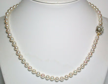 Load image into Gallery viewer, 6-6.5mm Akoya pearl necklace with antique diamond &amp; pearl clasp
