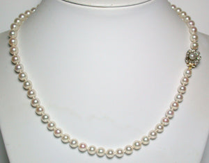 6-6.5mm Akoya pearl necklace with antique diamond & pearl clasp