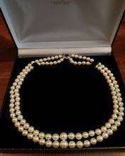 Load image into Gallery viewer, Vintage double 6-9mm Akoya saltwater pearl, 9ct gold, amethyst &amp; diamond necklace