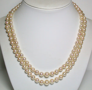 Vintage double 6-9mm Akoya saltwater pearl, 9ct gold, amethyst & diamond necklace
